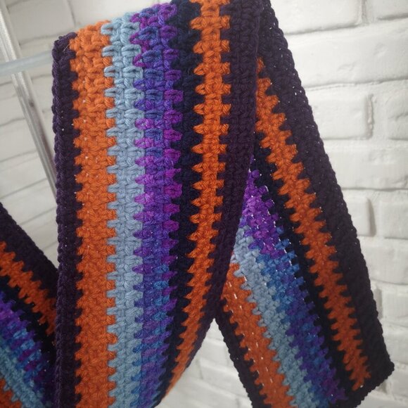 Unisex Handmade Crochet Purple, Orange, Grey, Blue & Navy Scarf - Picture 2 of 3